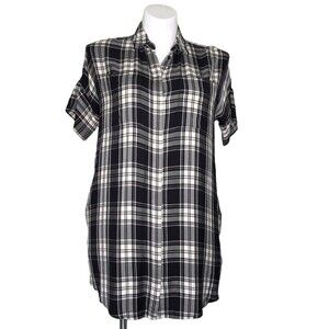 MADEWELL Courier Shirt Dress Gordon Plaid Black White Women's‎ Size Medium